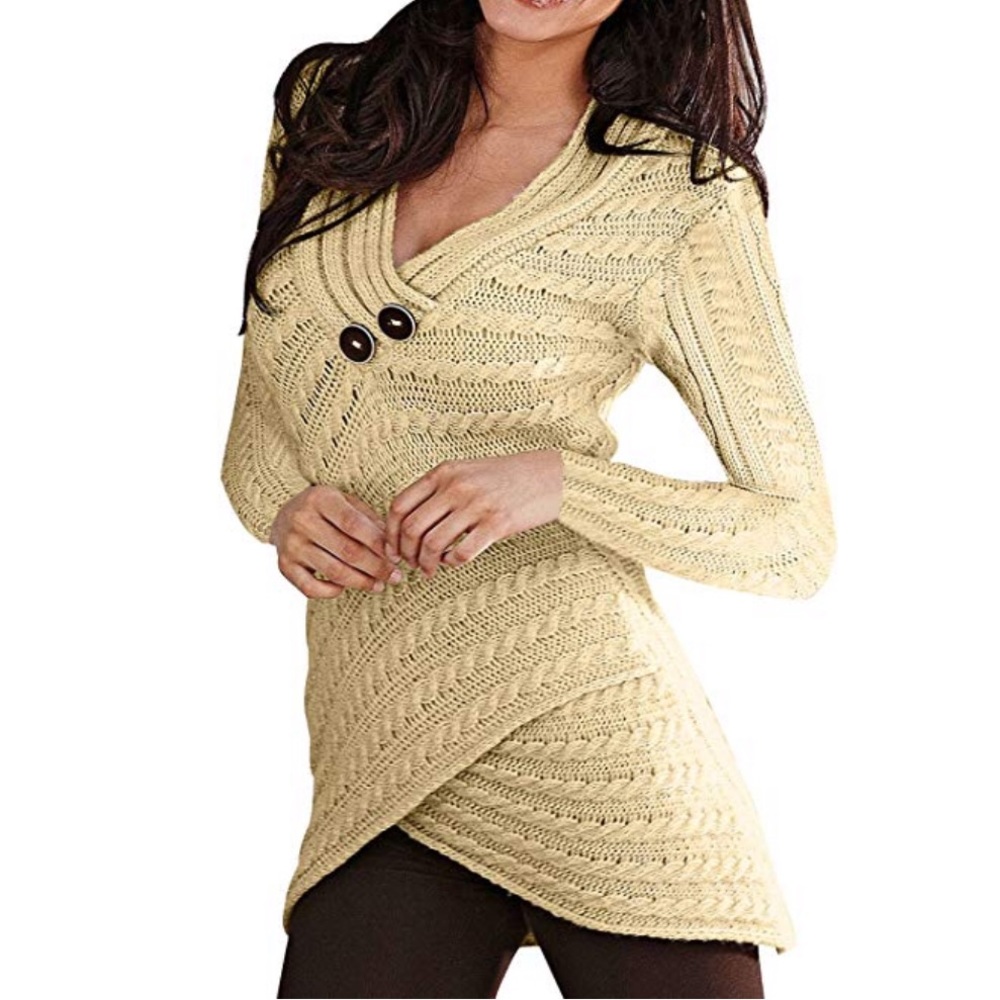 V Neck Cable Knitted Wrap Sweater